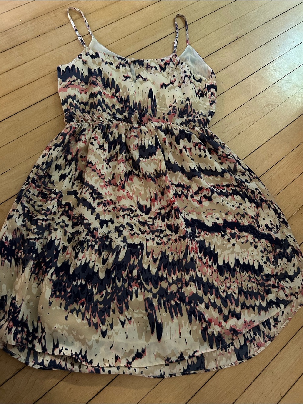 Women’s Stitch Fix Paper Crown SmallCream and Navy Printed Spaghetti-Strap Dress